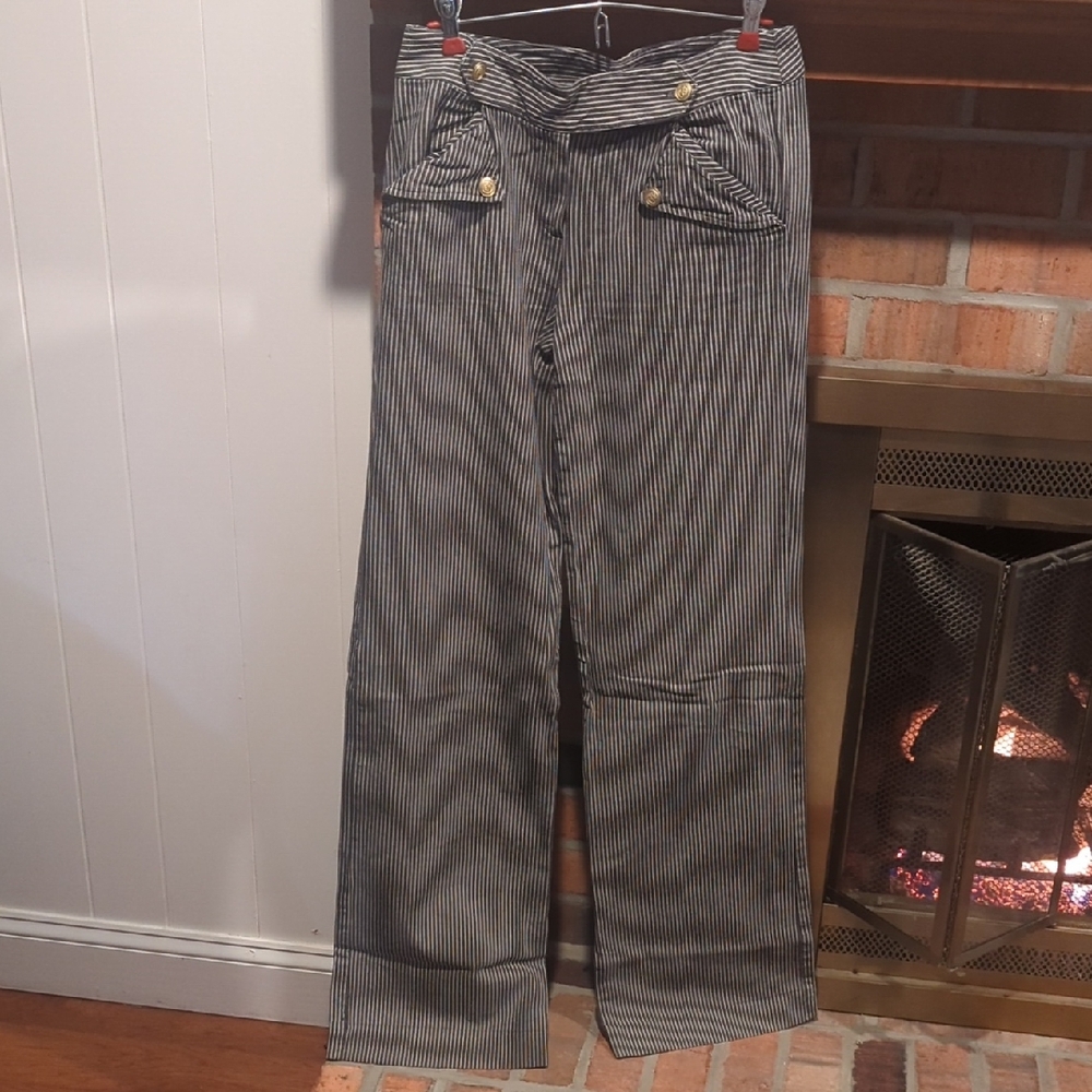 Larry Levine Black and White Striped Pants